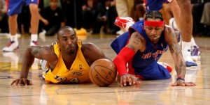 Kobe Bryant and the Lakers fell for the first time this season to Allen Iverson and the Detroit Pistons (GETTY IMAGES)