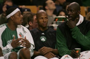 Paul Pierce, Ray Allen and Kevin Garnett might be shouldering too much of the burden on offense and defense for the Boston Celtics (THE BOSTON GLOBE)