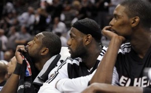 Dwyane Wade, LeBron James, and Chris Bosh have lost five of their last eight games. (ASSOCIATED PRESS)