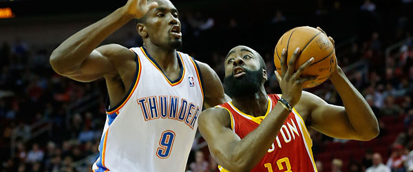 James Harden dropped 46 points on Serge Ibaka and the Oklahoma City Thunder. (GETTY IMAGES)