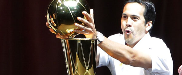 Erik Spoelstra led the Miami Heat to 66 wins and the franchise's third NBA title in 2012-13. (GETTY IMAGES)