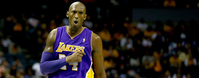 Kobe Bryant reacts after a call during the Lakers-Bobcats game in Charlotte. (GETTY IMAGES)