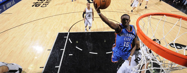 Reggie Jackson goes up for a layup against the Spurs. (GETTY IMAGES)