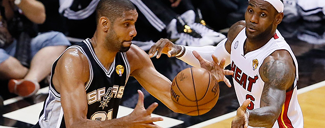Tim Duncan goes for his fifth NBA championship, while LeBron James chases his third. (GETTY IMAGES)